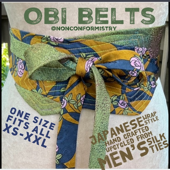 Obi Japanese style Wrap belt handcrafted silk ties upcycled department tile NFS - Picture 1 of 16
